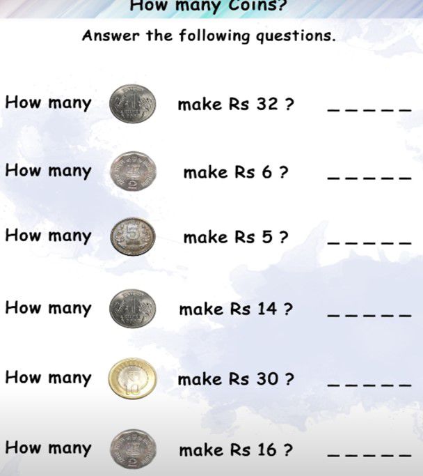 Maths class 1 Money 